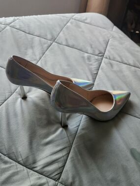 Steven Madden Salza Metallic Heels In Iridescent Metallic